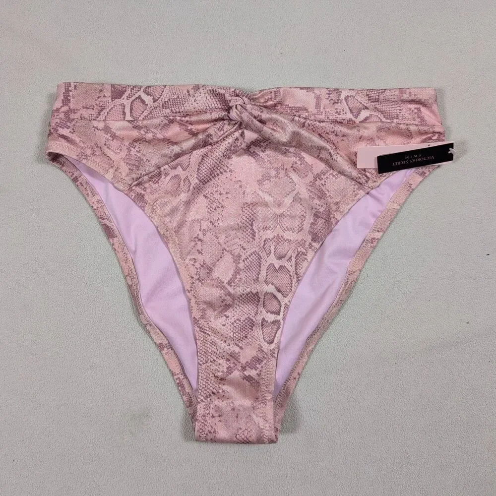 NEW NWT Victorias Secret Bikini Bottoms L High Leg Cheeky Snake Print QBT Pink